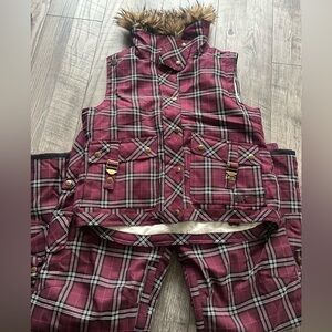 Plaid Snow Vest with Faux Fur Trim with matching pants